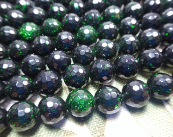 27. Green Goldstone 8mm Faceted Round Bead 16" Inches 50pcs Stone Bead (M)