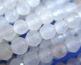 15. White Jade 3mm / 4mm Faceted Round Bead 16 Inches Strand Stone Bead (M)