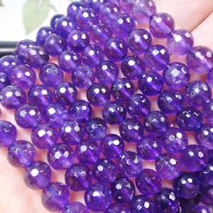 28. Amethyst 4mm or 8mm Faceted Round Bead Shape 16&quot; Inches Strand Stones Beads