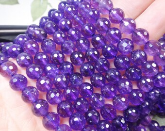 28. Amethyst 4mm or 8mm Faceted Round Bead Shape 16" Inches Strand Stones Beads