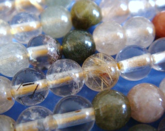 4. Multi Color Rutilated Quartz Differen Size Available Round Bead 16 Inches Stone Bead