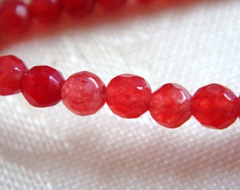 15. Red Jade 3mm Faceted Round Bead 16 Inches 125 pcs Stones Beads (M)