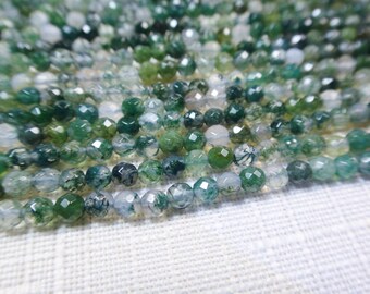 19. Moss Agate 3mm Faceted Round Bead 16 Inches Strand 126pcs Stones Beads