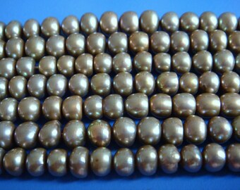 P4. Fresh Water Pearl 6mm / 8mm Olive Green Button Shape 16" Inches