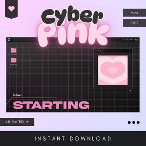 Cyber Pink Animated Stream Screens | Y2K Aesthetic Twitch Overlay | Cute OBS Scene | Pink and Black Stream Pack | Vtuber Friendly