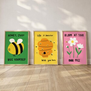 Spring Motivational Poster Set: Bee & Flower Nursery Art (Digital Download