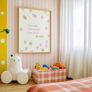 Arte imprimible para el rincón de la calma / Estoy a salvo, soy amado - Póster imprimible de afirmación para niños / Arte mural para habitación infantil / Descarga instantánea