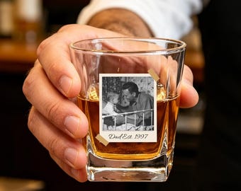 Custom Photo Whiskey Glass for Dad, Personalized Dad Est Glass, Father's Day Gift, Grandpa Gift Uncle Gift, Custom Photo Dad & Kids Cup