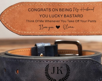 Personalized Leather Belt, Handmade Cowhide Anniversary Gift Valentine's Day Gift for Him