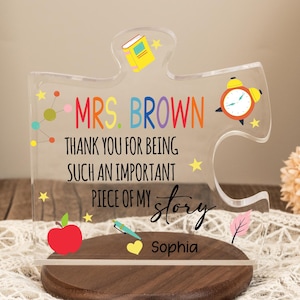 Custom Acrylic Puzzle Piece Plaque for Teacher, Teacher Christmas Gift, Thank You Teacher Plaque, End of Year Gift Teacher Appreciation Gift