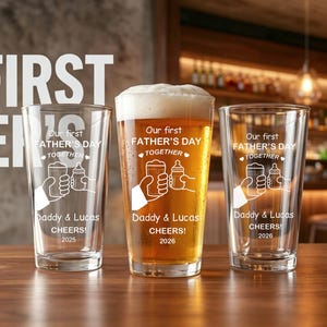 Personalized Dad First Father's Day Glass, Custom New Daddy Keepsake, Daddy Beer Glass, First Father's Day Gift Beer Glass for Husband