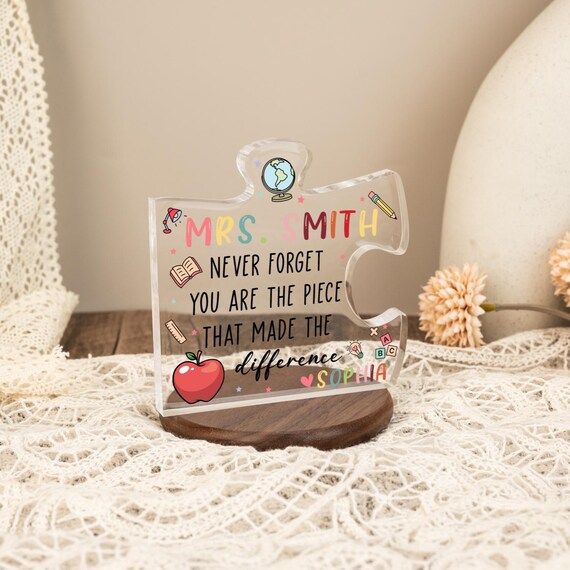 Teacher Plaque Christmas Gifts for Teacher, Teacher Appreciation Gift, Never forget you are the piece that made the difference puzzle plaque