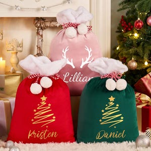 Personalized Santa Sack, Santa Gift Bag, Holiday Gift Bag, Velvet Christmas Bag with Name, Large Santa Sack, family Christmas Sack Kids Gift