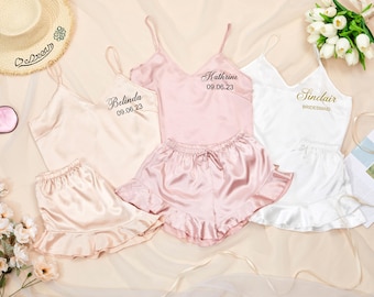 Bruidsmeisje cadeau, gepersonaliseerde bruid bruidsmeisje pyjama set, bruids pyjama set, bruidsmeisje pyjama, bruids cadeau satijnen pyjama bruidsmeisjes pyjama