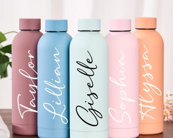 Nombre personalizado, acero inoxidable, despedida de soltera, botella de agua personalizada, vaso de playa, botella personalizada, regalo personalizado para dama de honor.