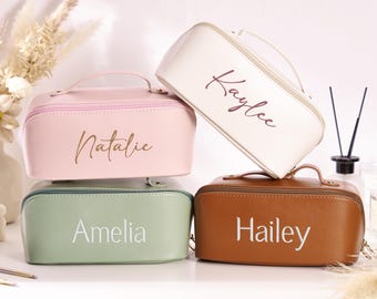 Leather Embroidered Makeup Bag Personalized,Mothers Day Gift,Large Capacity Cosmetic Bag,Bridesmaid Gift,Makeup Organizer,Bridal Shower Gift