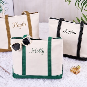 Custom Tote Bag,Embroidered Personalized Canvas Tote Bag,Name Tote Bag,Girls Travel Bag,Gift for Mom,Bachelorette Gift,Bridesmaid Gift