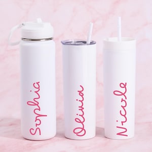 Custom white water bottle tumbler cup with straw, island white cup, Vacation Cup, Villa cup, pink love tropical island cup, white cup name