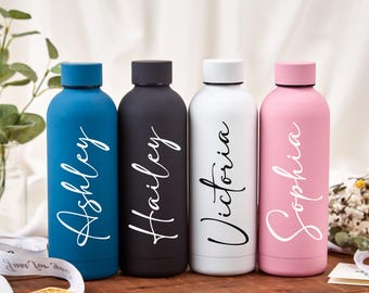 Botella de agua de acero inoxidable personalizada, taza personalizada con tapa, vaso de metal, regalo para padrinos de boda, regalo para damas de honor, botella térmica para gimnasio.
