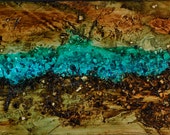 Original Mixed Media painting browns turquois green earth tones