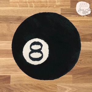 Black 8 Ball Rug – Billiard Room Decor, Pool Table Mat, Retro Gamer Gift, Man Cave Carpet, Round Area Rug, Sports Bar Flooring