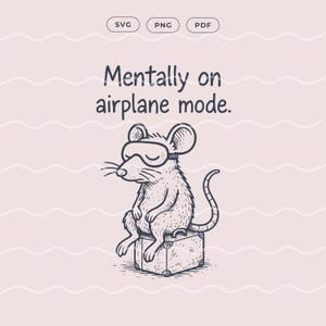 機内モードのネズミのSVG、精神的にオフラインのクリップアート、手描きのヴィンテージ旅行ユーモアデザイン、疲れた脳の漫画、疲れ果てた面白い動物のSVG