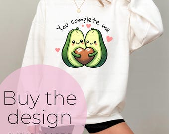Cute Avocado Couple Svg, You Complete Me Png, Adorable Love Design, Quirky Food Artwork, Fun Cartoon T-Shirt Print For Foodies, Gift For Her