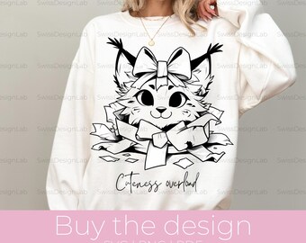 Cute Lynx In Gift Box Svg, Cuteness Overload Png, Adorable Cartoon Christmas Svg, Women Winter Shirt Design, Baby Animal Svg, Gift for Girl