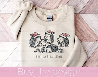 Tired Hedgehogs With Christmas Hats Png, Holiday Exhaustion Svg, Cute Christmas Design, Women T-Shirt Png, Minimalistic Animal Design