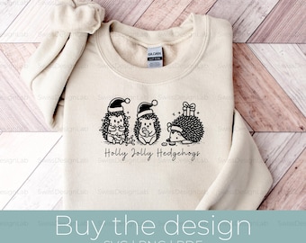 Three Hedgehogs In A Row Svg, Holly Jolly Hedgehogs Png, Cute Christmas Design, Animal With Santa Hat Svg, Adorable Women T-Shirt Design