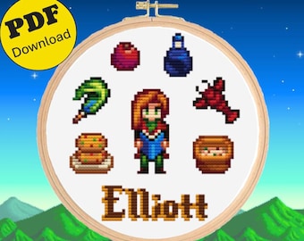 Stardew Valley Elliott Loved Items Cross Stitch Pattern (PDF Download)
