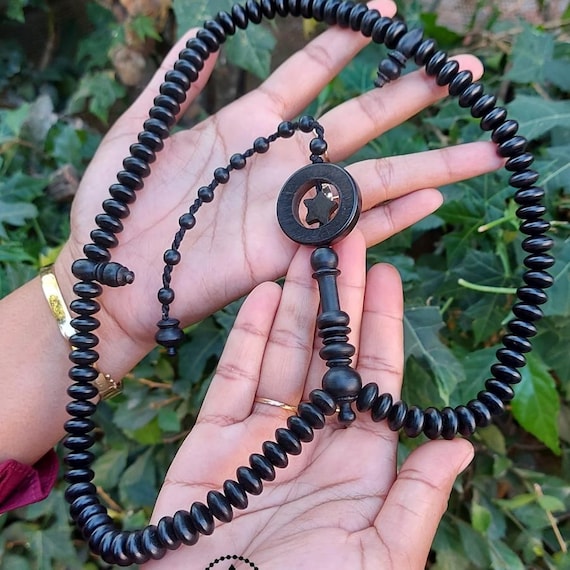 Tasbih Black Galih Kelor Wood Size 10mm, Prayer Beads Tijani, Sufi