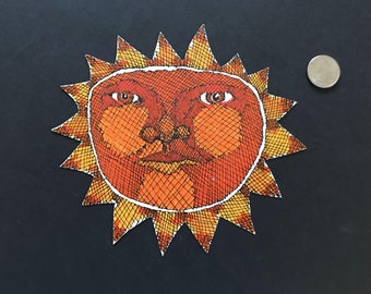 Vintage 1970s Original DICK SEEGER  Hippy Locks Sun Face Pop Art Card