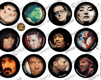 MUSIC ICONS - 12 2,5 inches Circle Designs for Pins, ScrapBooking and Pocket Mirrors - Printable Collage Instant Download