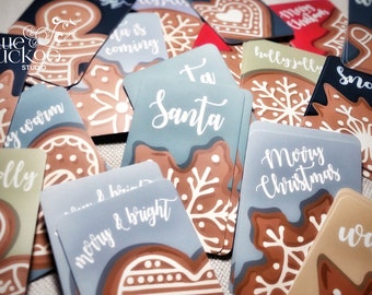 10 Christmas gift tag labels, mixed designs, gingerbread cookies theme