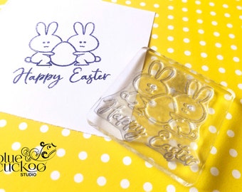 Happy Easter - Rabbits - Easter Egg - decorative stamp Easter - 50 mm