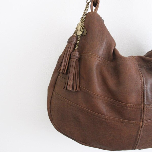 Large Hobo Bag : Warm Tan Brown Recycled Leather Purse