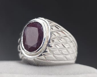 Pigeon blood Red Ruby Ring Handcrafted Unique Mens Yaqoot Ring Real Deep Red Ruby Sterling Silver 925 Handmade Ring, Beautiful Ruby Ring