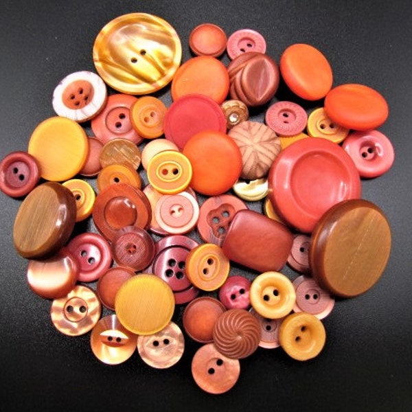 Lot of 50 Vintage Fall Colors Plastic & Celluloid Buttons Shades of Orange Yellow