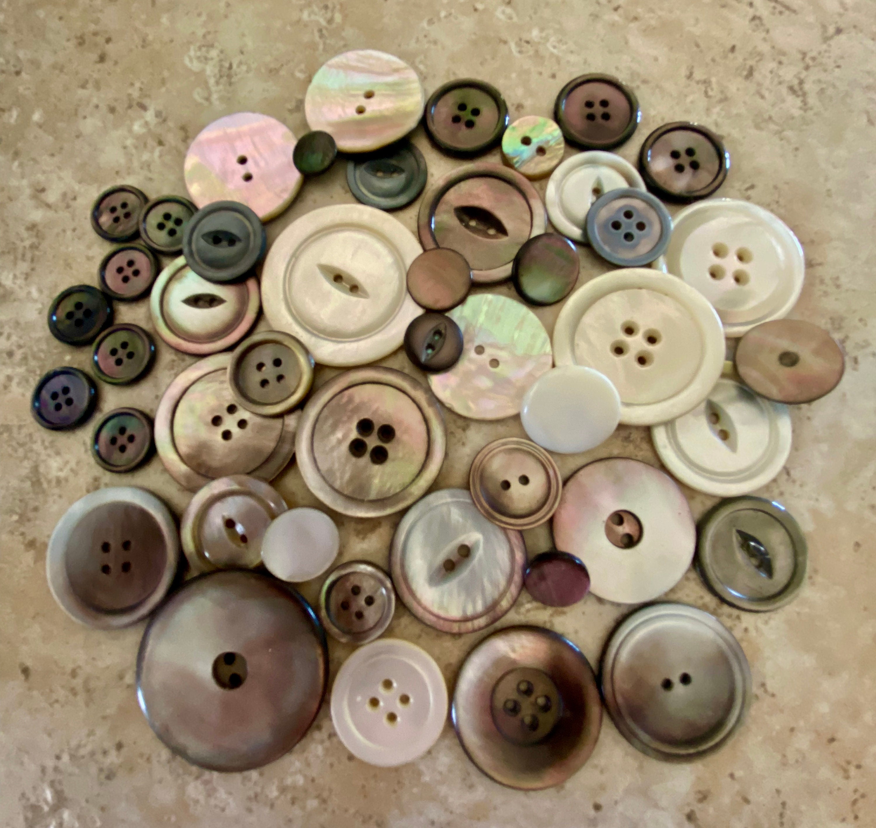 LUSTROUS Antique Mother of Pearl Small Buttons, Set of 6 Pearl - Ruby Lane