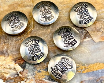 Vintage Sterling Silver Native American Kachina Button Covers Set of Six