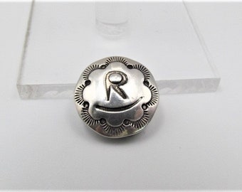 Vintage Southwestern Sterling Silver Button Cover Stamped with the letter R