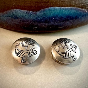 Vintage Soutwestern Sterling Silver Kokopelli Button Cover Set of Two