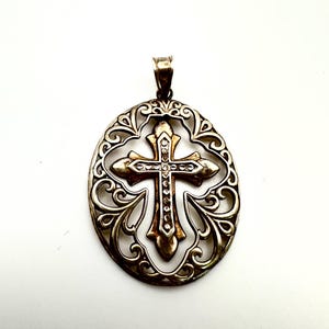 Vintage sterling silver cut out filigree dangle cross pendant