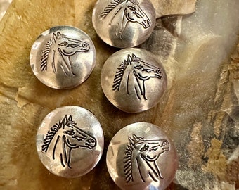 Vintage Sterling Silver Western Horse head stamped Button Covers Set of Five