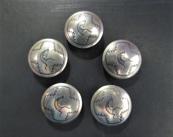 Vintage Sterling Silver Southwestern Navajo Zuni Kokopelli Design Button Covers Set of Five