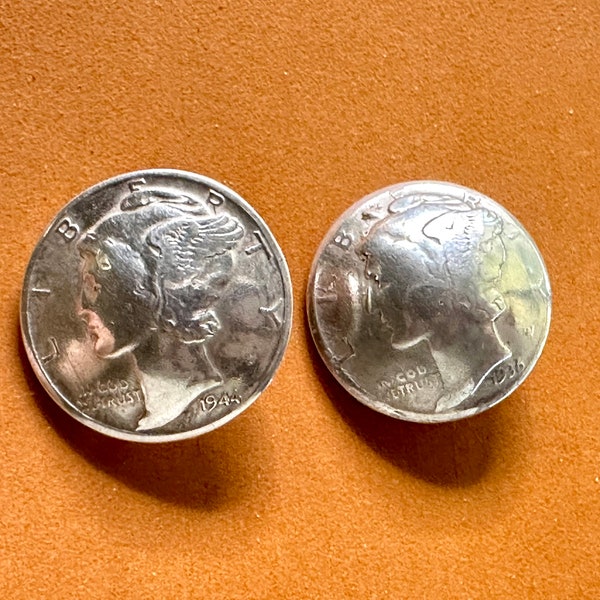 Lot of two genuine Mercury Dime shank buttons