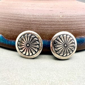 Vintage Southwestern Sterling Silver pinwheel design Button Covers set of two