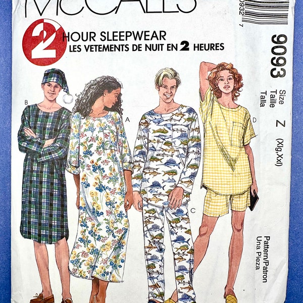 McCalls 9093 Sleepwear pattern 2 Hour sleepwear Xlg, Xxl uncut