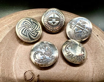 Vintage Sterling Silver Southwestern Zuni Button Covers Set of Five